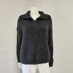 Universal Thread Size M Sweater Polo Collared Fuzzy Stretch Gray Pullover Cozy